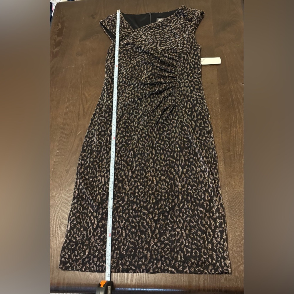 Vince Camuto Black and Gold Ruched Asymmetrical Sheath Dress - Picture 11 of 12